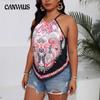 Plus Size Women's New Fashion Sexy Print Halter Top