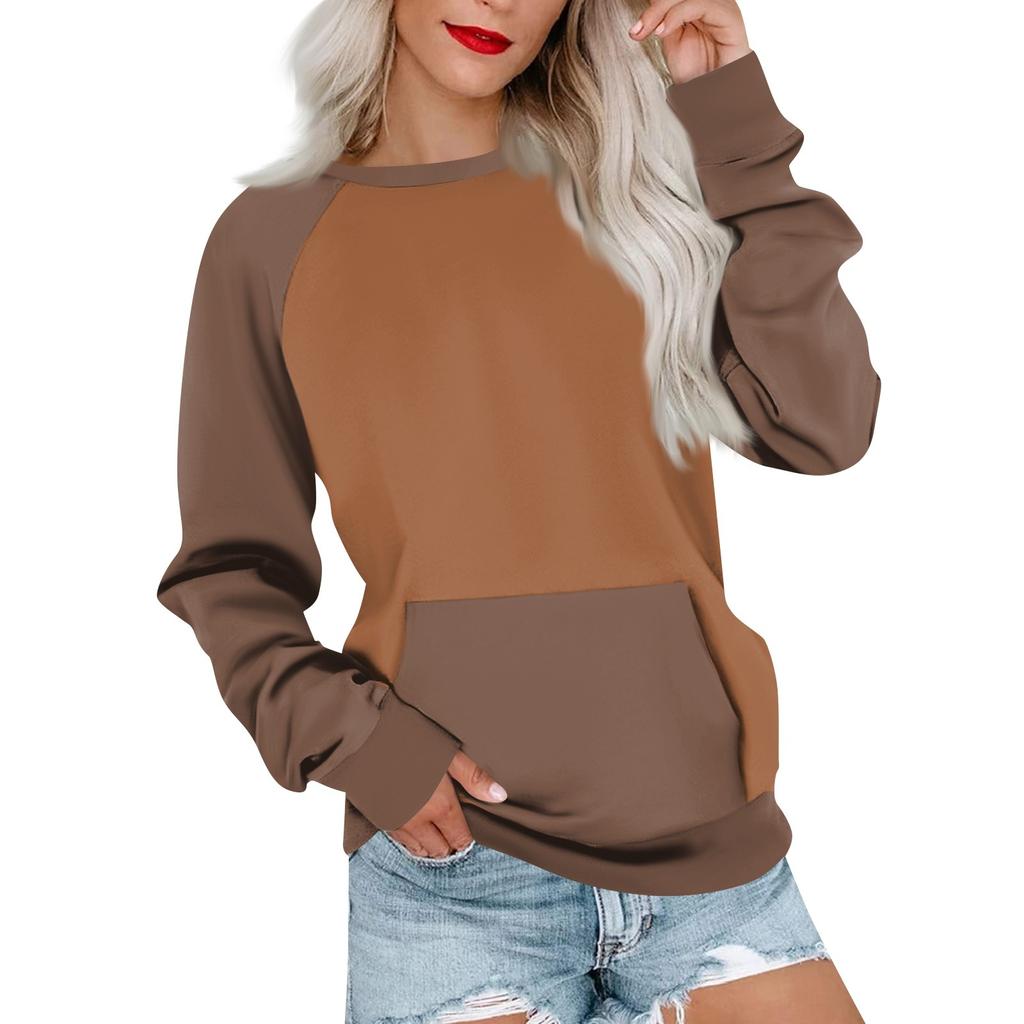 Womens Long Sleeve Sweatshirt Casual Round Neck Cute Pullover Tops Printing Lightweight Sweatshirt With Pocket