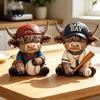 Baseball Figurine Decor 2Pcs Bull Figurines, Creative Resin Animal Statue for Desk Shelf, Modern Sculpture Men Home Office Decor, Unique Gift Fans And