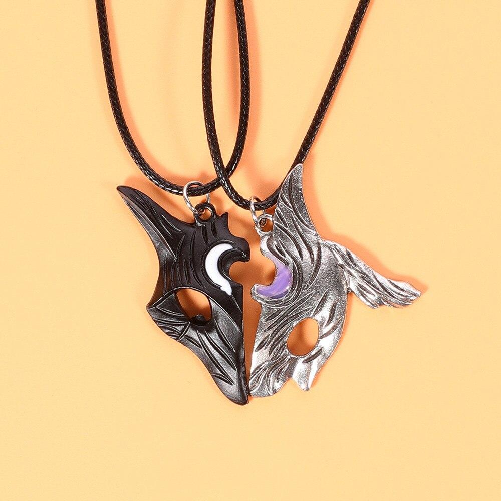 2PCS Antique Silver-plated Necklace Couple Vintage League of Legends Peripheral Sheep and Wolf Pendant Jewelry