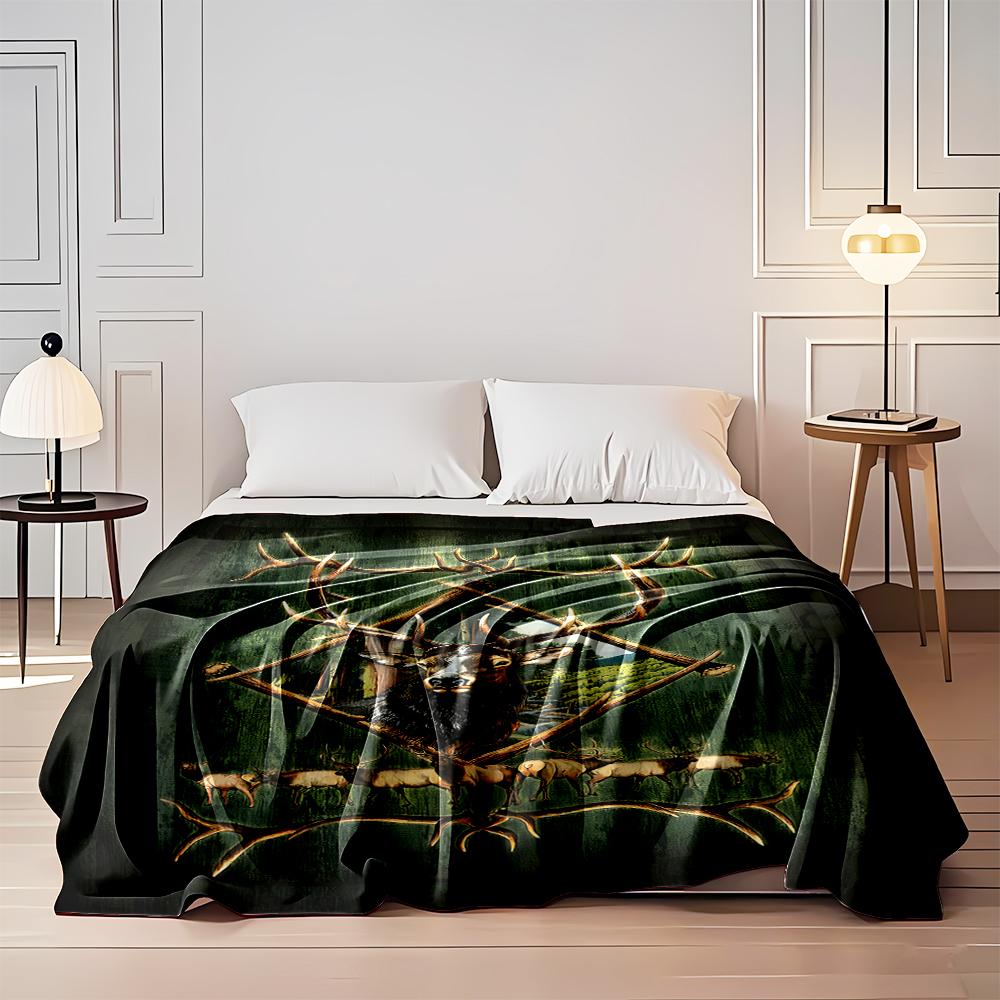 Elk and Antlers Forest Design Blanket Flannel blanket for bedroom, living room, sofa, and nap sofas