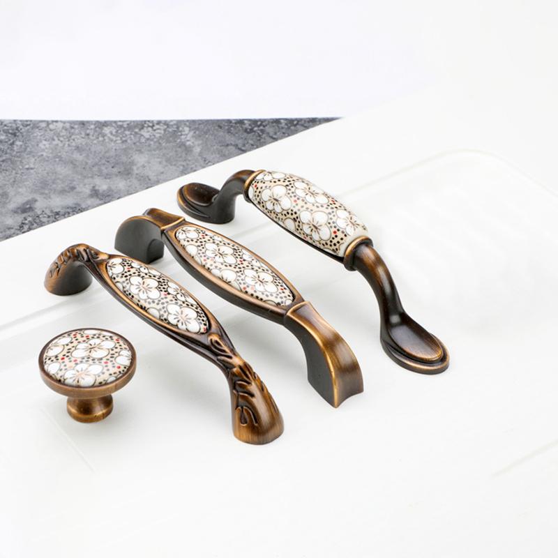 1 шт. с установочным оборудованием, полированная отделка, ручки для шкафа, легкие, роскошные, керамические, старинные, антикварные, бронзовые ручки для шкафа