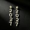 1 Pair/Set Elegant 2027 Digital Earrings Rhinestone Women'S Earrings  Birthday