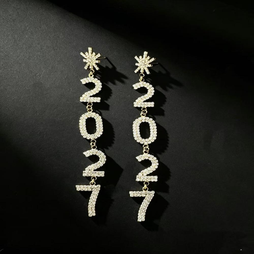 1 Pair/Set Elegant 2027 Digital Earrings Rhinestone Women'S Earrings Birthday