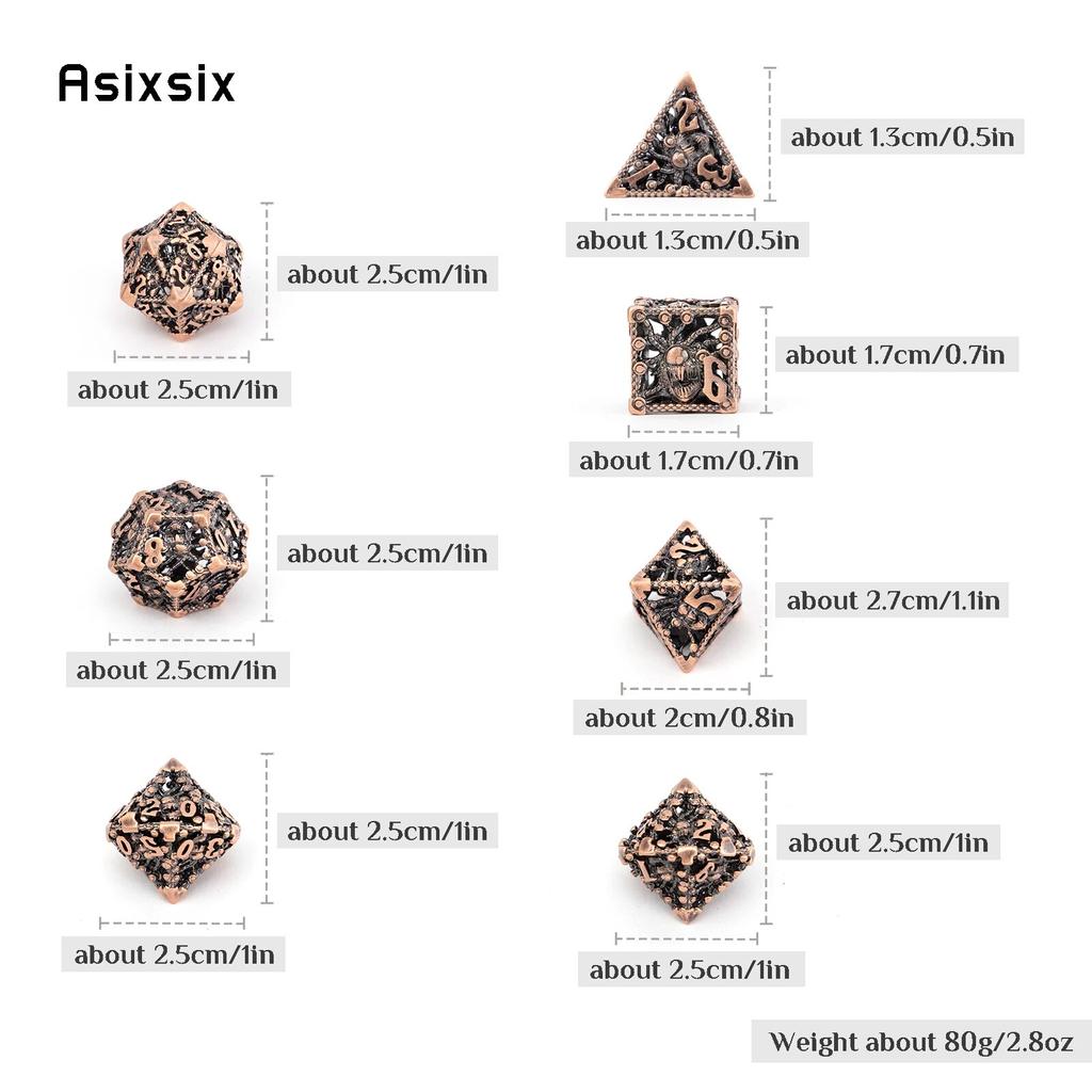 7 Pcs Copper Black Octopus Metal Dice Hollow Metal Polyhedral Dice Set Suitable for Role-Playing RPG  Board Game Card Game