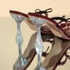 Fashion Women's 2025 Summer Internet-famous New Slim and High-heeled Sandals with Water Diamond Bow Ties Worn Over Them