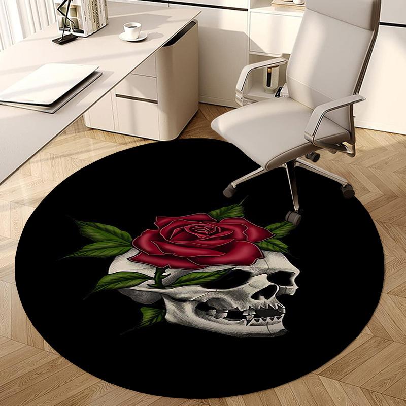 1pc Skull and Rose Tattoo Design Round carpet, Perfect for Decorating Chairs, Living Rooms, Or Bedrooms, for Living Room.109