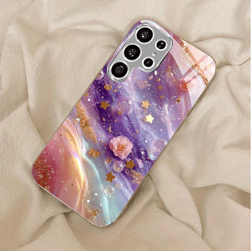 Позолоченный чехол из закаленного стекла для телефона Galaxy S26, S25, S24, S23 и S22 Ultra Plus. Мечтательный градиент цвета звездного неба.