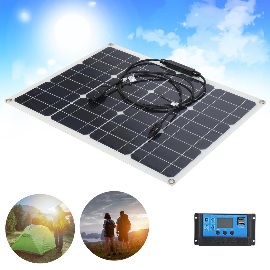 40W Solar Panel Dual USB Charger with 12V/24V PWM Controller 3.3ft Extension Cable20A