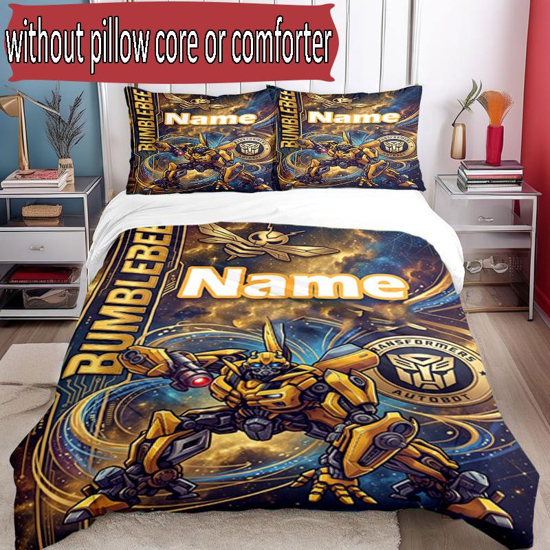 3pcs Duvet Cover Set (1*Duvet Cover + 2*Pillowcase, Without Core), Custom Name Bumblebee Pattern Bedding Set, Home Bedroom Decor Gift