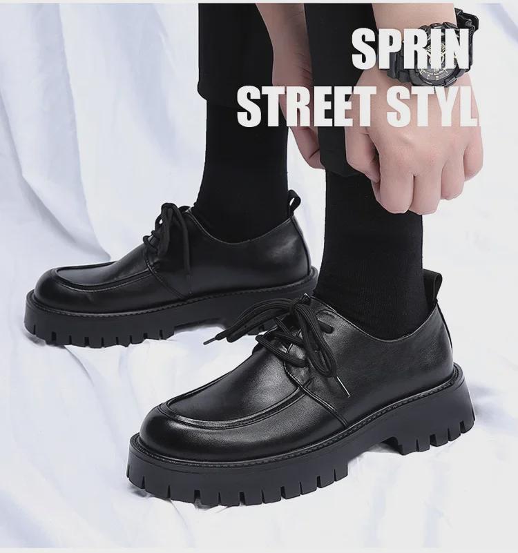 2025 Men's Breathable Thick-Soled Casual Leather Shoes - Trendy British Style