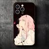 Чехол для телефона Zero Two 02 Кавайный Милый Мягкий для iPhone 16 16E 17 Air 15 Pro Max 14 Plus 13 Mini 11 12 7 Черный Чехол Задняя Панель