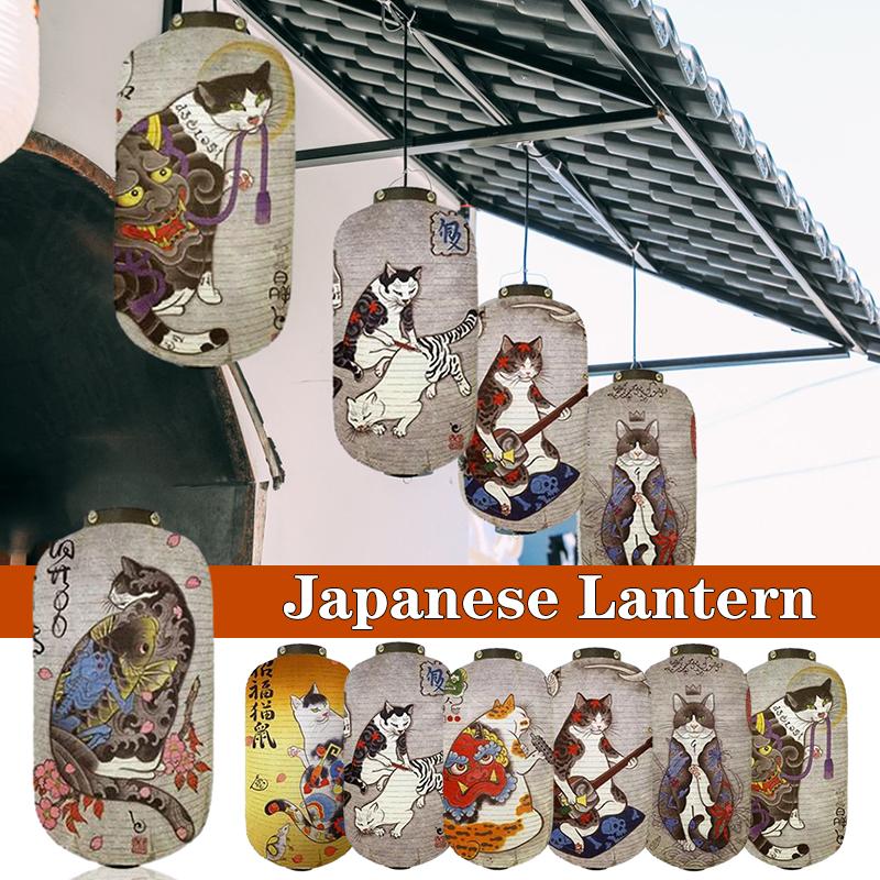 Japanese Style Samurai Cat Hanging Lamp Party Decor Gothic Samurai Cat Lantern Restaurant Izakaya Sushi Shop Advertising Sign