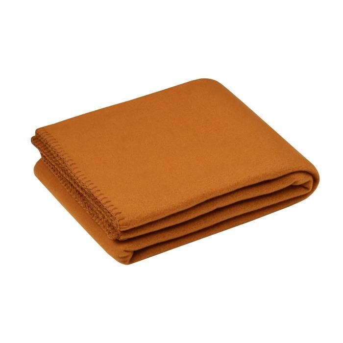 Plaid - Collection Uni - Camel - 125 x 150 cm - 100% Polyester - Finition point de cheval