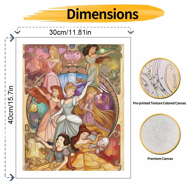 Disney Oil Painting DIY Digital Painting Classic Princesses Group Portrait HandPainted Wall Art for Living Room and Entryway.