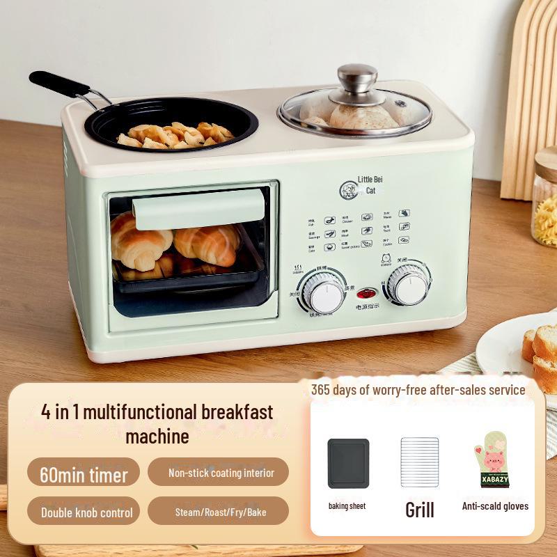 Машина для завтрака Xiaobeizhu 4-в-1: Пар, выпечка, жарка и варка — мини-многофункциональный тостер-духовка.