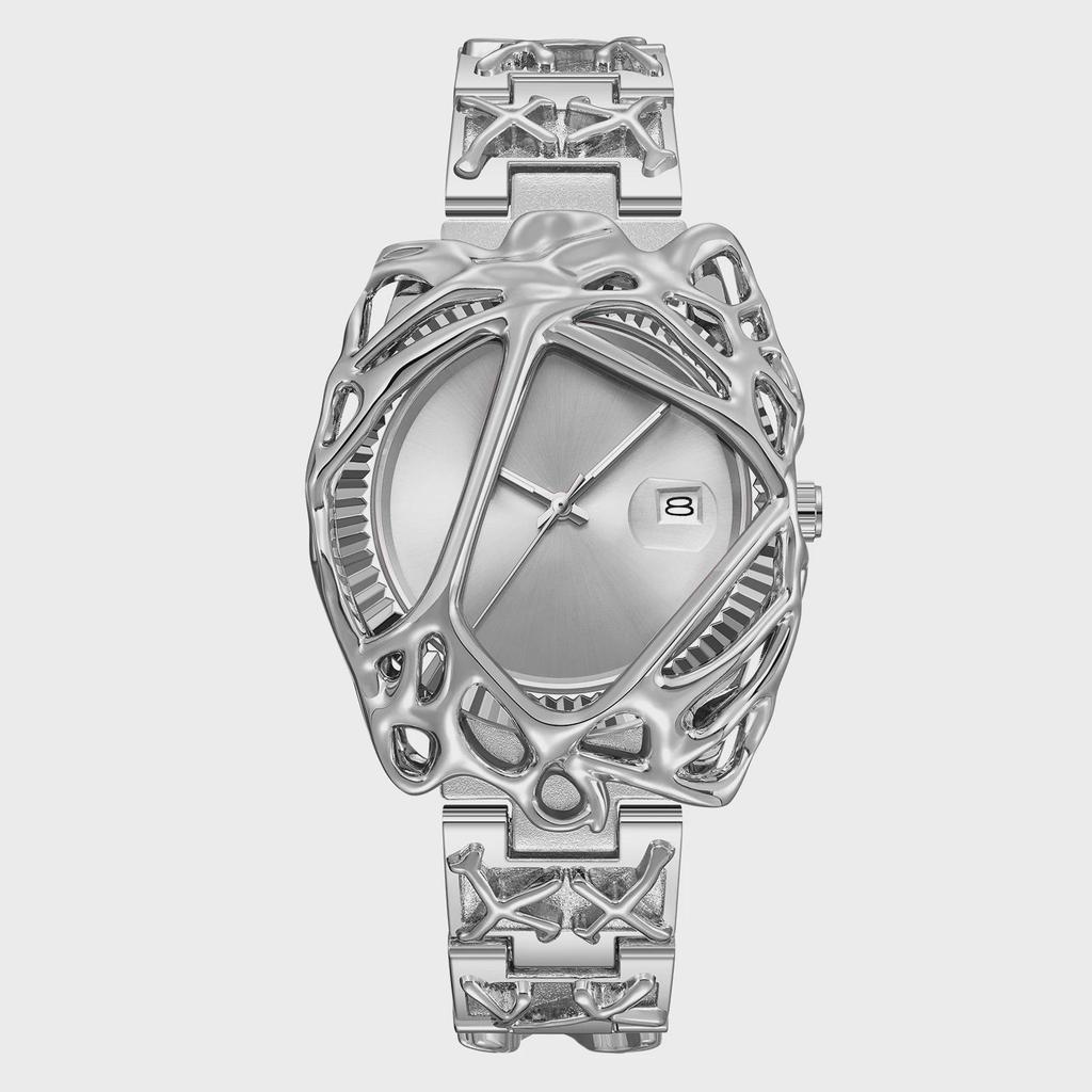 Y2K Ретро Часы Мода Гетеротипный Дизайн Мужские Кварцевые Часы Нержавеющая Сталь Водонепроницаемые Светящиеся Дата Наручные Часы