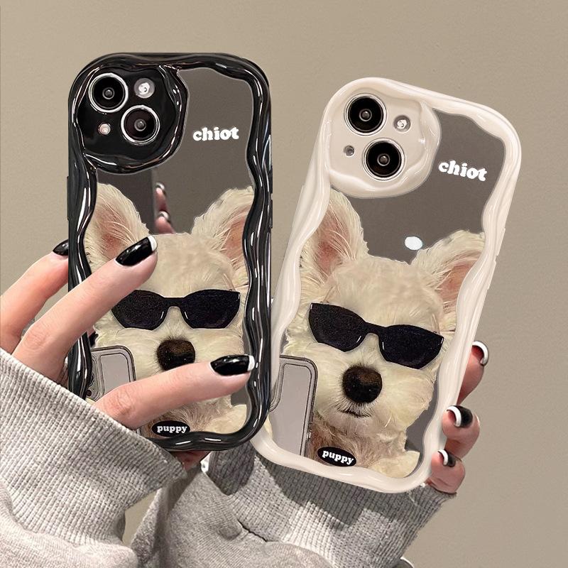 Applicable To Apple 14promax Mobile Phone Case IPhone 13 Sweet and Cool Sunglasses Dog Mirror 11/12 Mini Couple