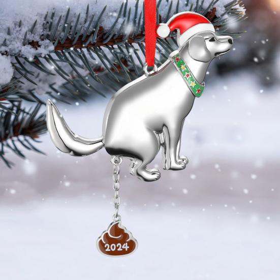 2 шт. Рождественское украшение, забавное украшение в виде какающей собаки, непослушное подвесное металлическое украшение в виде собачьих какашек