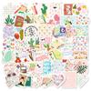 50 Self-Created Small Fresh Graffiti Decorative Stickers Girl Pink Flower Plants Non-Repeating Waterproof Stickers