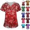 Women's Fashion V-neck Short Sleeve Workwear With Pockets Christmas Printed Tops