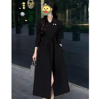 Осень и зима Новая высококачественная тонкая однотонная шерстяная куртка в стиле Хепберн с поясом