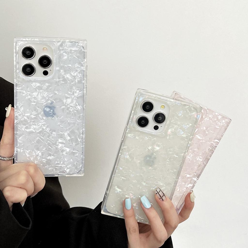 Stylish Illusory Color Shell Pattern Rectangle Cover Case for iPhone 17 16 15 14 13 Pro Max Shockproof Protective Phone Case