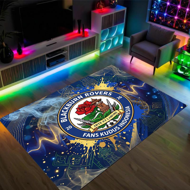 Blackburn Rovers Football Design Crystal Velvet Carpet Cozy Non?Slip Printed Rug For Bedroom Living Room Entrance
