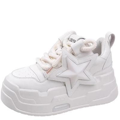 Модные кожаные женские туфли на каблуке 6 см, белые туфли на платформе и скрытом каблуке, белые туфли, массивные кроссовки для скейтборда