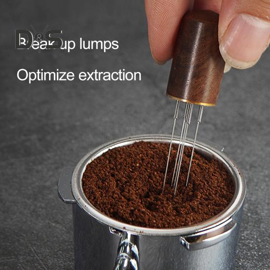 Мешалка для порошка эспрессо с деревянной ручкой, 5 игл, практичный игольчатый инструмент для распределения кофейного порошка