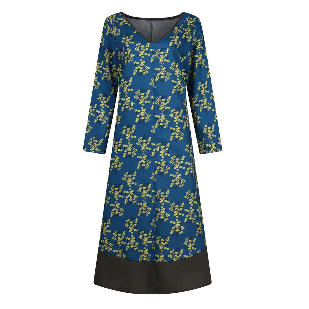 Женское хлопковое платье из конопли со средним рукавом и винтажным принтом, v-образным вырезом, из двух частей