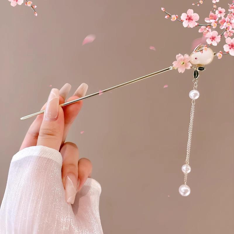 Romantic Chinese Style Hair Accessories For Women Girls Sweet Versatile Flower Tassel Hairpin Simple High-End Hair Stick Gifts