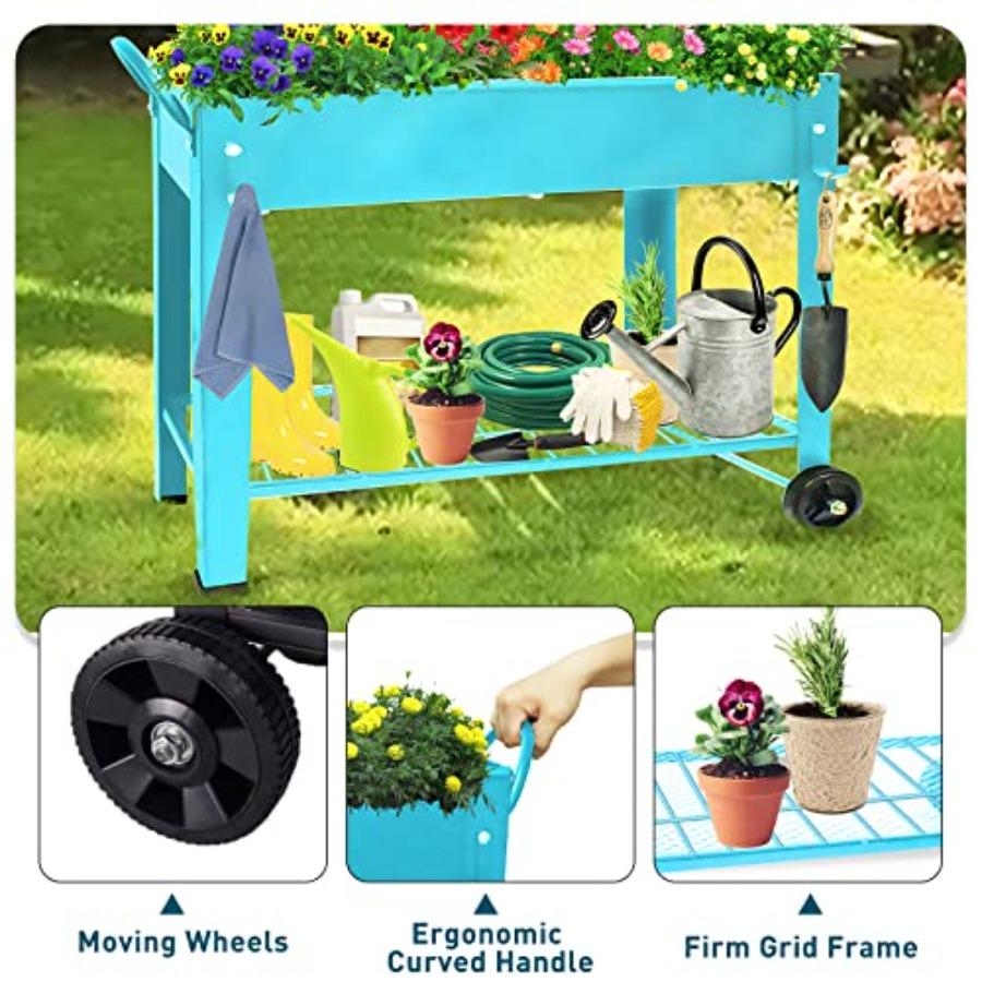 Raised Planter Box Beds with Wheels Legs Elevated Garden Bed for Indoor Outdoor Large Metal Mobile Planter Box with Bottom Shel