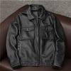 Кожаная куртка мужская с лацканами, короткая, первый слой, воловья кожаная куртка, шлифованная камнем, старая локомотивная кожаная куртка