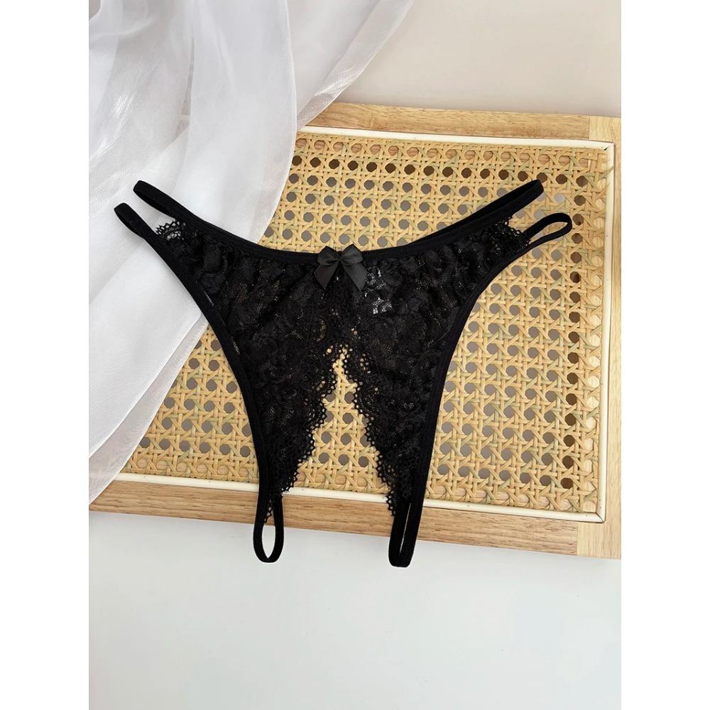 Custom Name Crystal Letter Briefs Sexy Lace Crotchless Knickers Hollow Waist Panties Open Gear Underpants Girlfriend Wife Gift