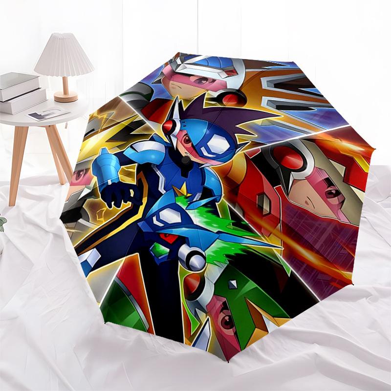 1pc Mega Man Automatic Folding Umbrella, Portable 3-Fold Design with 8-Bone Iron Frame, Outdoor for Fans, Travelers, Daily Use, Gift Idea.Y072