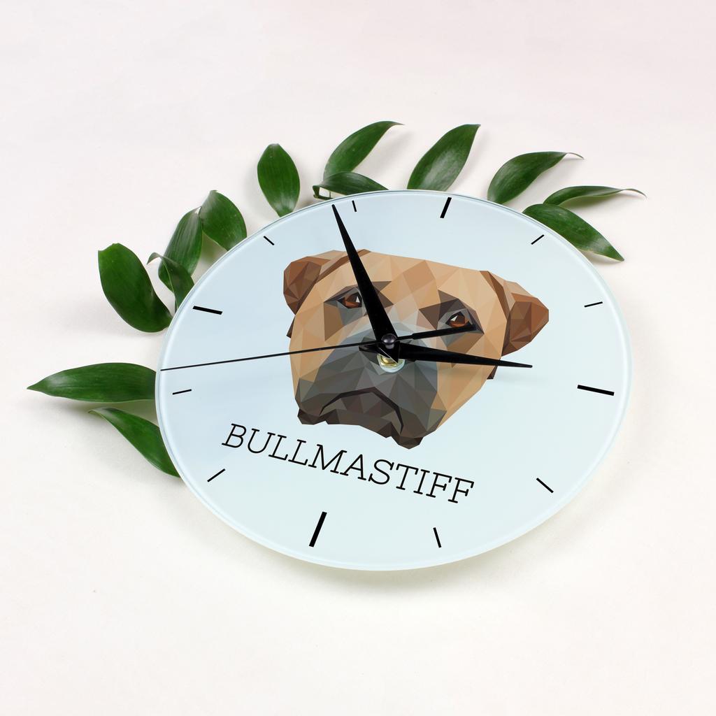 Bullmastiff, Bulmastif -Geometryczny Zegar Ścienny Ze Zdjęciem I Napisem Marki Art-Dog