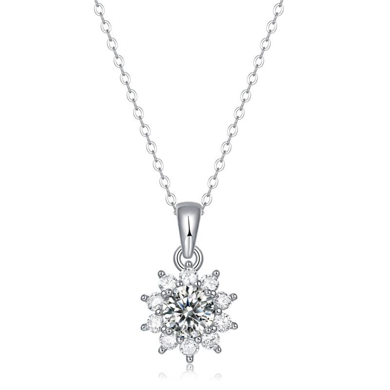 Bague Ringen S925 Silver Luxury Set 1ct/5ct Moissanite Sunflower Pendant Summer Snow Night Collarbone Necklace