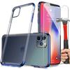 Case for iPhone 12 Pro (6.1 ") Set of 2 Tempered Glass Chrome Edge Silicone Shockproof Resistance Blue