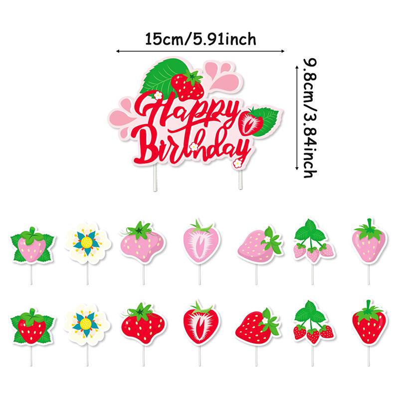 Lovely Strawberry Theme Party Supply Paper Banner Cake Topper Pink Latex Balloons Girl Birthday Baby Shower Parties Decoration