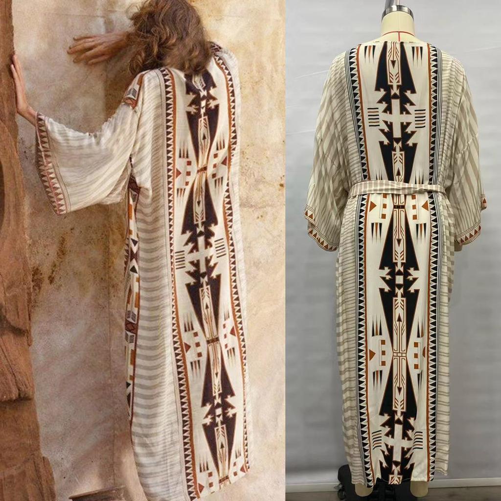Sun Protection Shawl Long Beach Cover Shirt Loose Swimsuit Cover Up Front Open Belt Kaftan Robe Plage Beach Dress Tunic Beach Wear