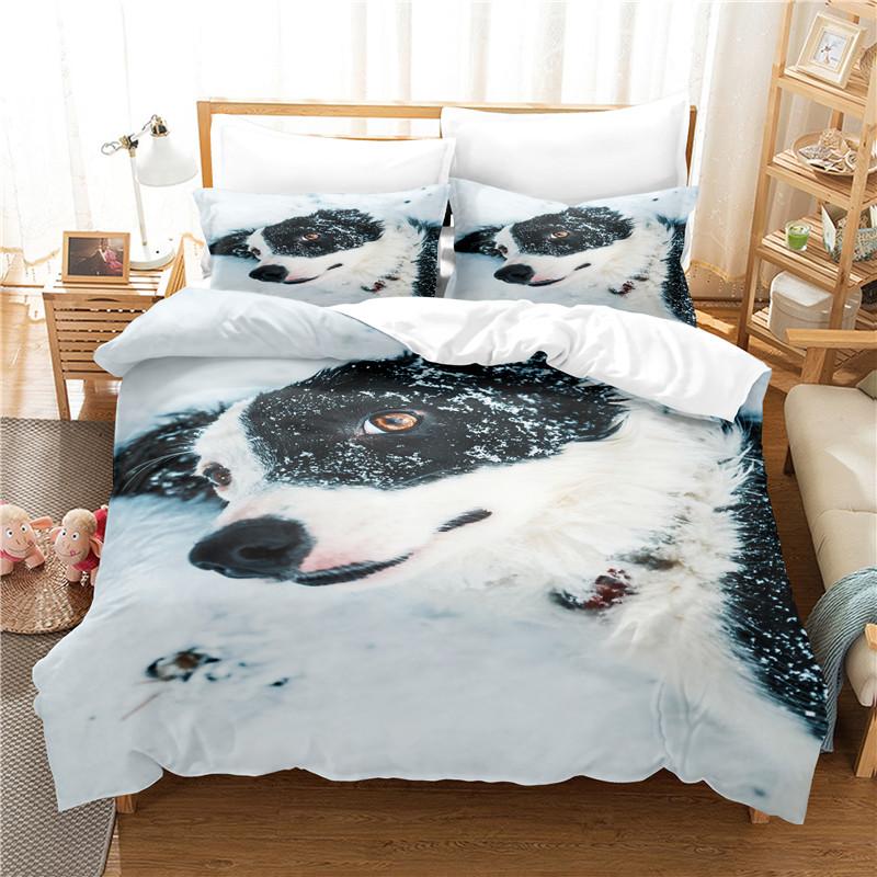 Dog Duvet Cover Set White Dog Animals Pattern Cute Kawaii Polyester Comforter Cover King Queen Size For Boys Girls Bedding Set