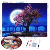 Handmade Peach Blossom Tree Diamond Embroidery Moonlight Round/square Diamond Mosaic Night Scene Painting for Home Decoration