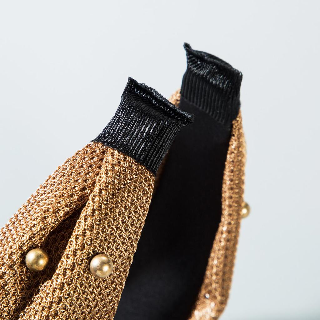 Women Hair Band Pearl Velvet Bow Wide Edge Headband Mesh Headwear