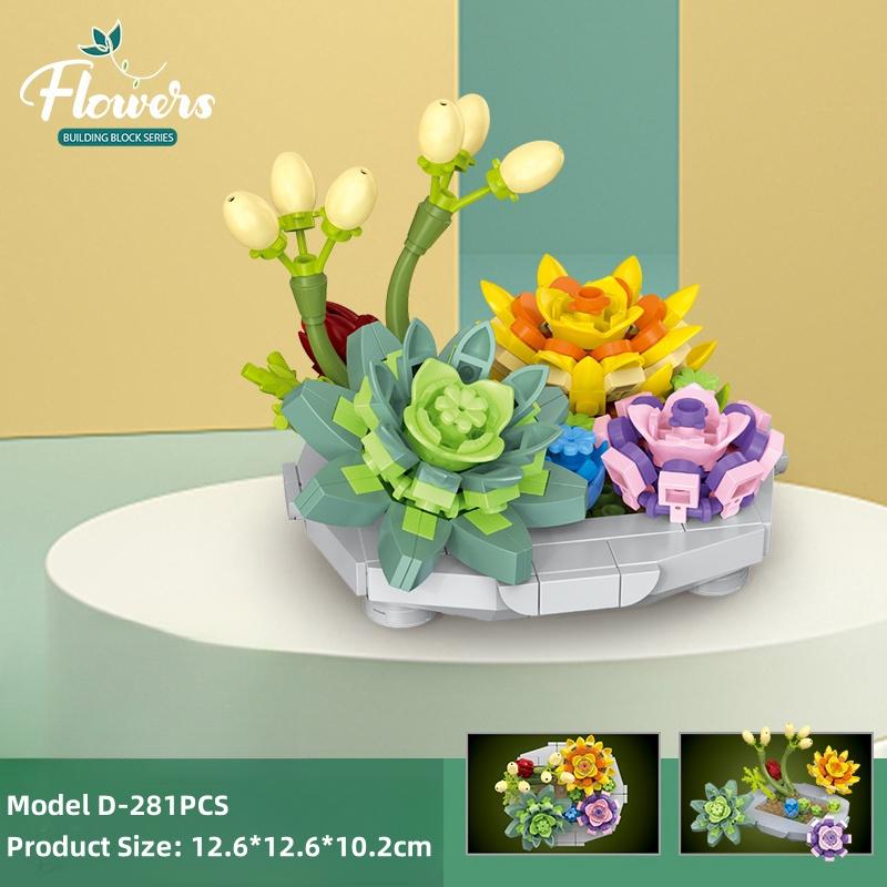 Non-Toxic Flowers Succulents Bouquets Building Blocks Plants Succulent 3D Model Decoration Diy Mini Puzzle Assembled Children'S Toy