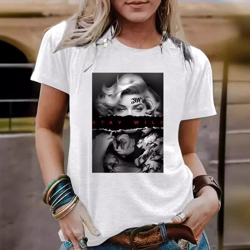 Летняя женская одежда с рисунком из чистого хлопка с круглым вырезом и короткими рукавами, повседневные модные футболки для женщин