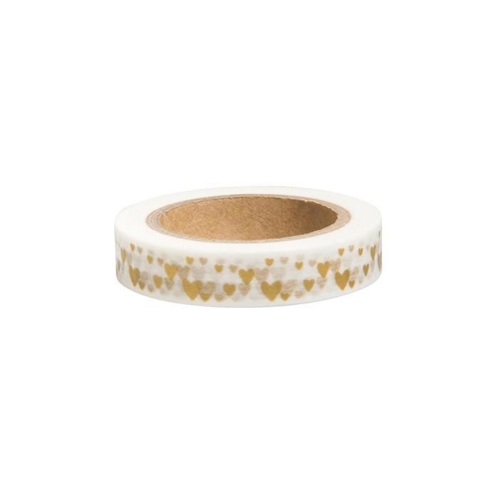 Washi Tape Gold Hearts On White Background - 15 M X 1 Cm