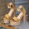 Fashion Bling Ultra High Heels Summer Shoes Dress Party Open Toe Suede Leather Platform Chunky Sandals Woman Thick Bottom