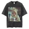 Funny Distressed Doll Face T-Shirt Vintage Washed Cotton Tee Unisex Short Sleeve Crew Neck Sarcastic Meme Gothic Streetwear Top Gift