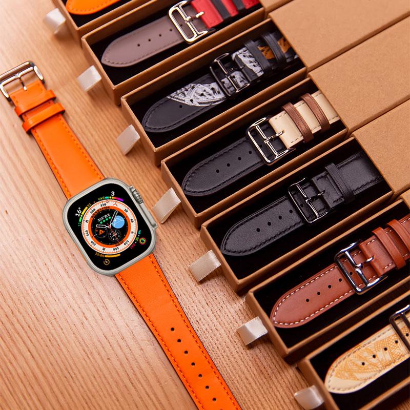 Одинарный ремешок для Apple Watch 44 мм 40 мм 45 мм 41 мм 49 мм 42 мм Браслет из натуральной кожи ремешок для iWatch series 3 4 se 6 7 8 ultra 2